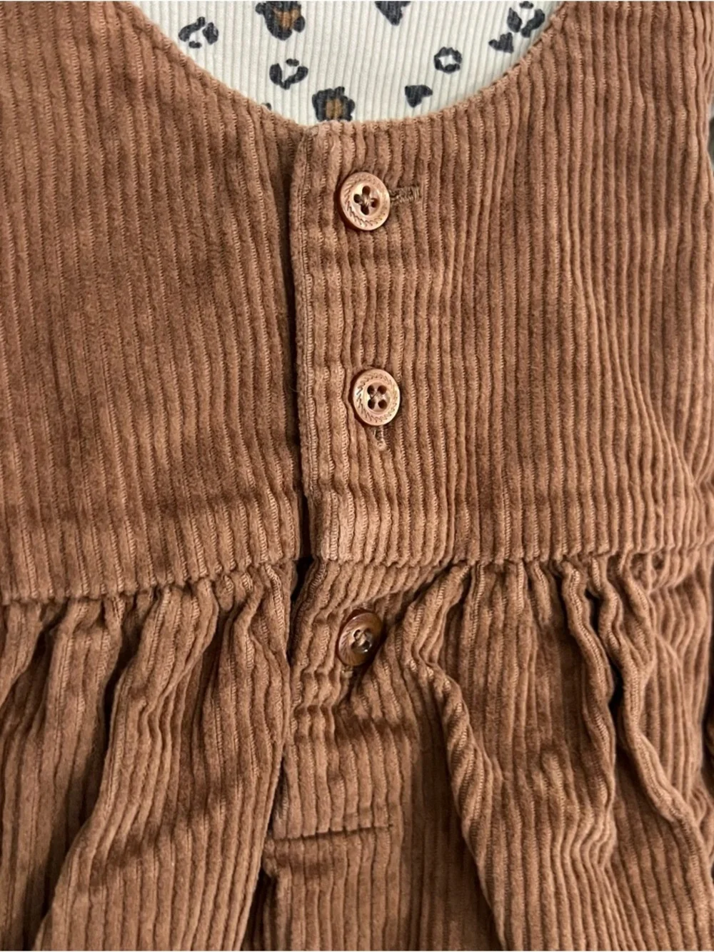 Carter's Brown Corduroy Pinafore Dress with Cream Leopard Top fall outfit‎